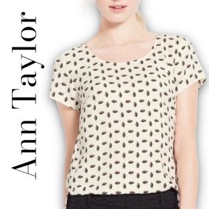 NWOT Ann Taylor Pineapple Print Top Size Small creme, Yellow, Brown